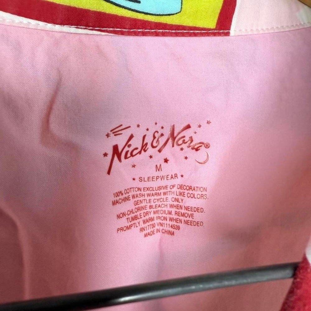 Women's Nick & Nora Pink 3/4 Sleeve Sleep Shirt Button Down Fruit Travel SZ M - Picture 2 of 4